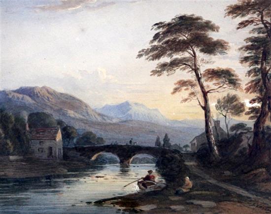 John Varley (1778-1842) View of Moel Hebog with Beddgelert Bridge in the foreground, 8.5 x 10.5in.